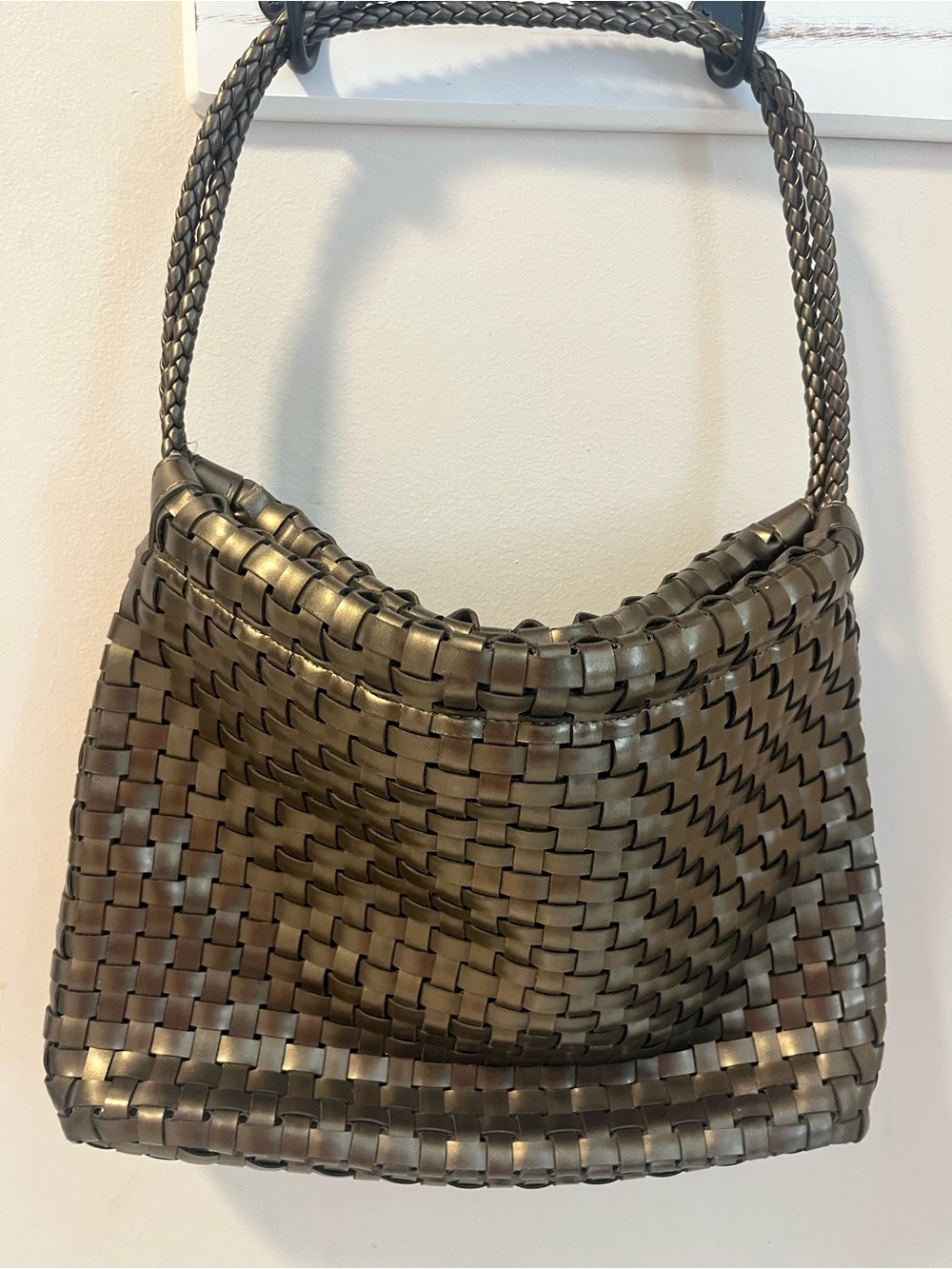 Nine West Woven Leather Shoulder Bag - Metallic Bronze